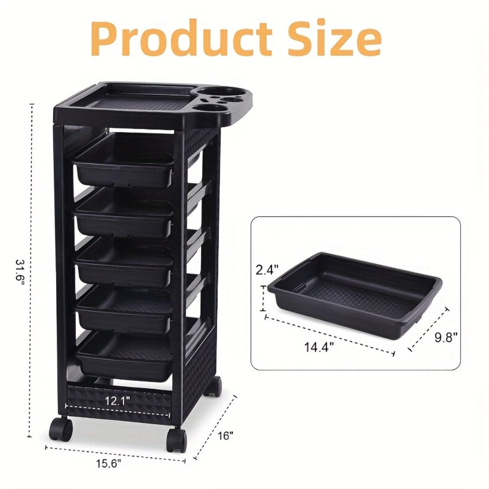 5-Drawer Salon Trolley Cart on Wheels – Professional ABS Rolling Beauty Storage Organizer for Hair Stylist Barber Spa Nail Tattoo Studio