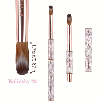 Kolinsky Nail Brush Pink Sparkling Metal Handle – Round Head Acrylic Nail Art Brush for Extensions & Manicure