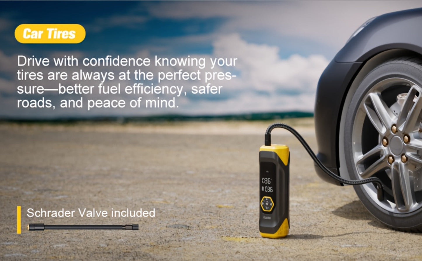 OLGEO M9 180 PSI Cordless Tire Inflator with 8000mAh Battery, Digital Gauge, LED Light and Nozzle Set