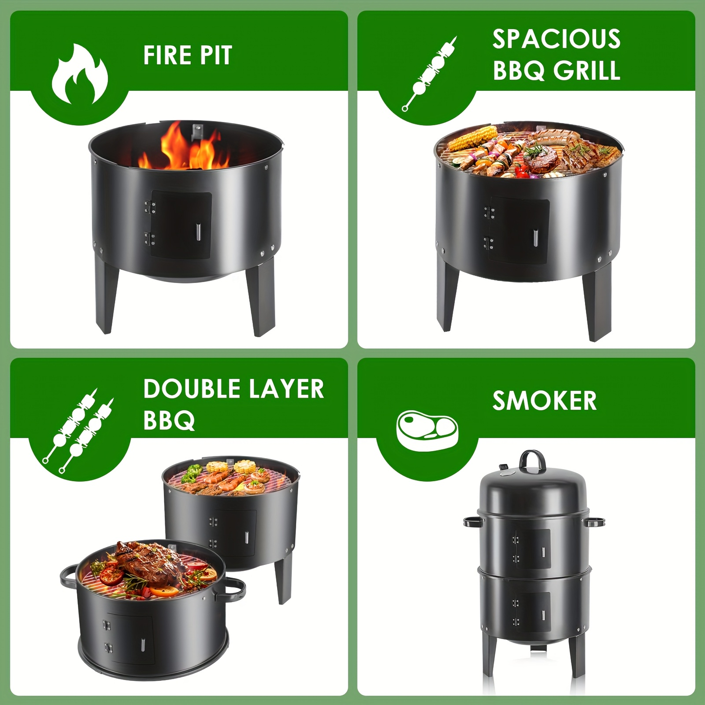 Charcoal Smoker Grill 16 Inch Vertical 3-Tier with Easy Temperature Control for Grilling, Camping and Outdoor Meals