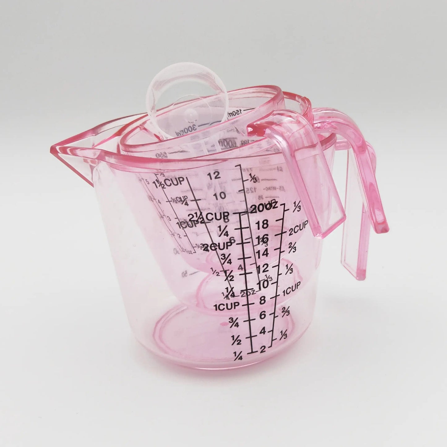 Measuring Cups and Spoon Set 4pcs – Pink Transparent Baking Measuring Cup Kit with ML OZ Cup Markings, PS Material