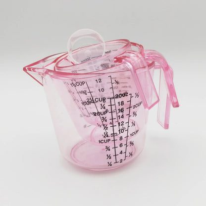 Measuring Cups and Spoon Set 4pcs – Pink Transparent Baking Measuring Cup Kit with ML OZ Cup Markings, PS Material