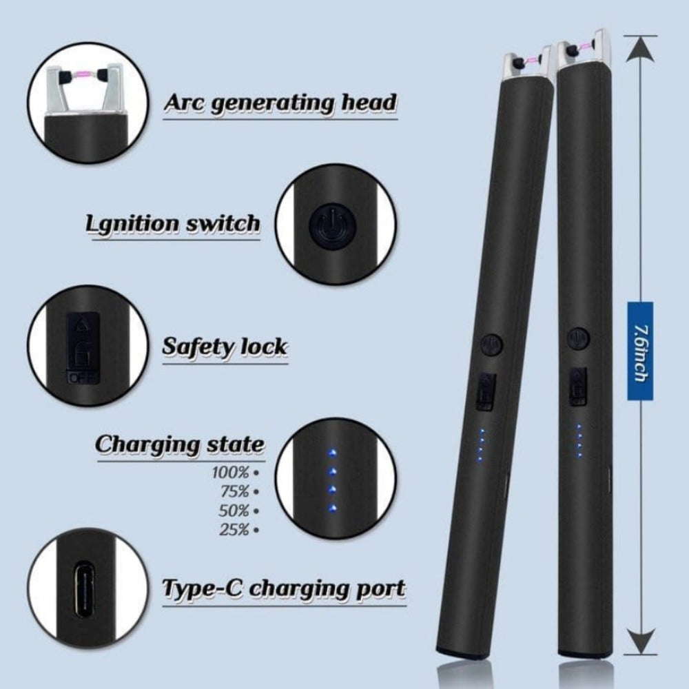 Two-Piece Electric Arc Candle Lighter Set in Black or Rose Gold with USB-C Charging Cables
