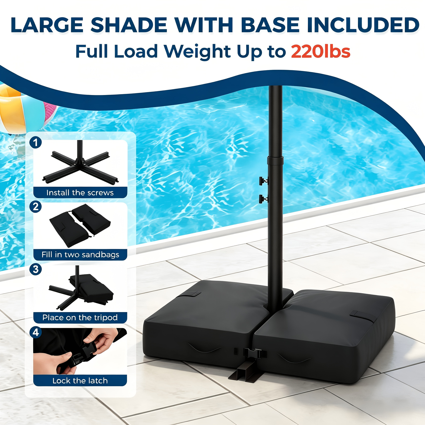 Patio Umbrella 10FT Solar LED Cantilever Style with 32 Lights, Eight-Rib Frame, Tilt and Four Colors