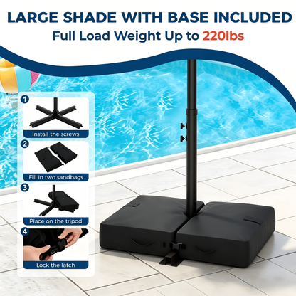 Patio Umbrella 10FT Solar LED Cantilever Style with 32 Lights, Eight-Rib Frame, Tilt and Four Colors