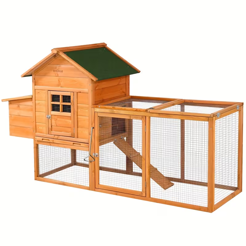 Chicken Coop with Run Large Outdoor Wooden Hen House 82 Inch Walk-in Poultry Cage for 2-4 Chickens Ducks for Garden, Patio and Yard Use