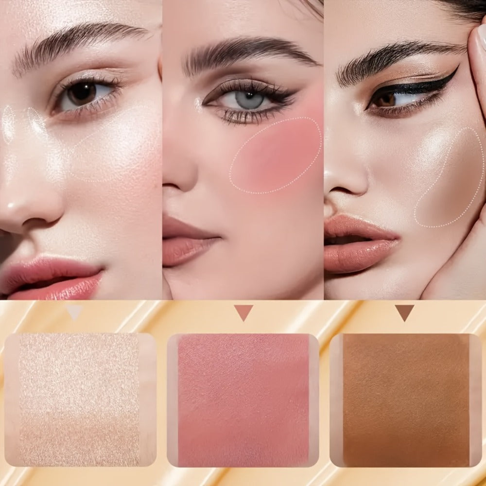 Cream Contour Stick Set 3-in-1 with Blush Highlighter & Bronzer – Squalane Non-Greasy Waterproof Long-Lasting Sculpting Kit