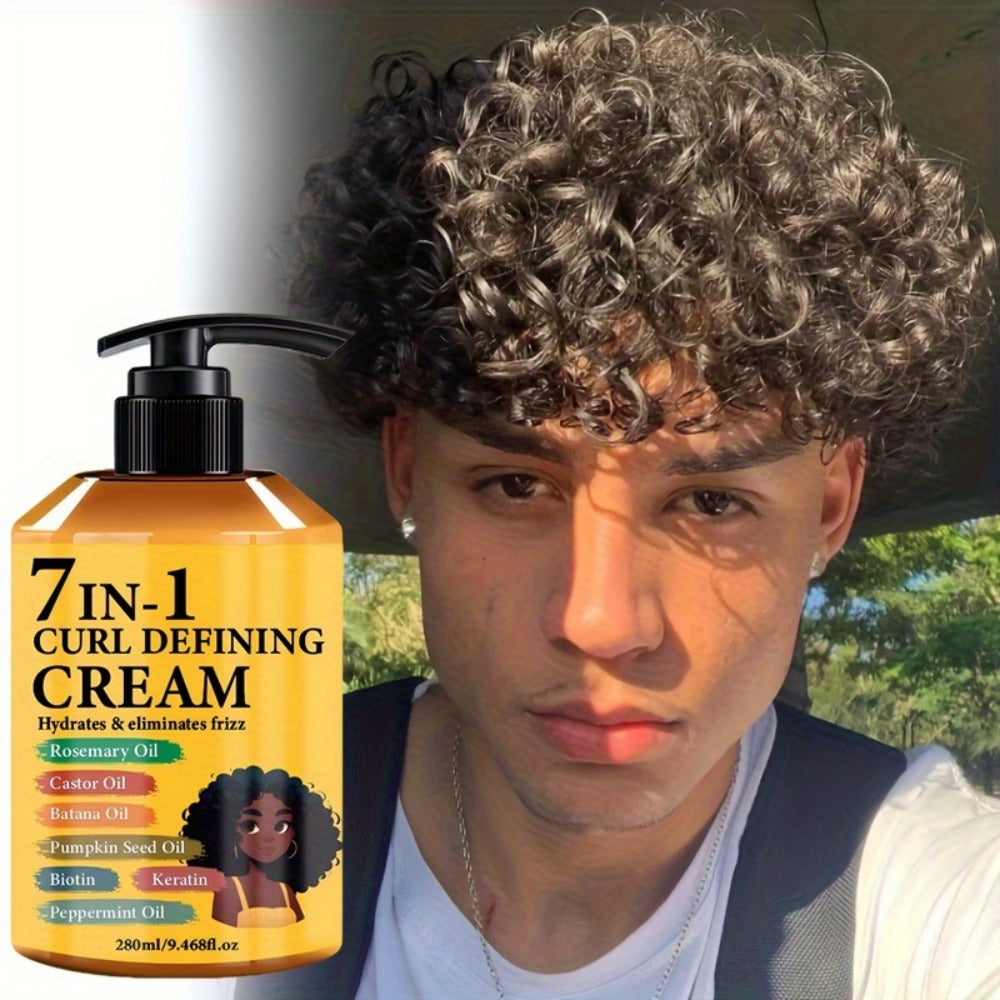 Curl Cream for Wavy & Curly Hair 9.47oz – 7-in-1 Moroccan Argan Oil & Rosemary Formula for Long-Lasting Hold
