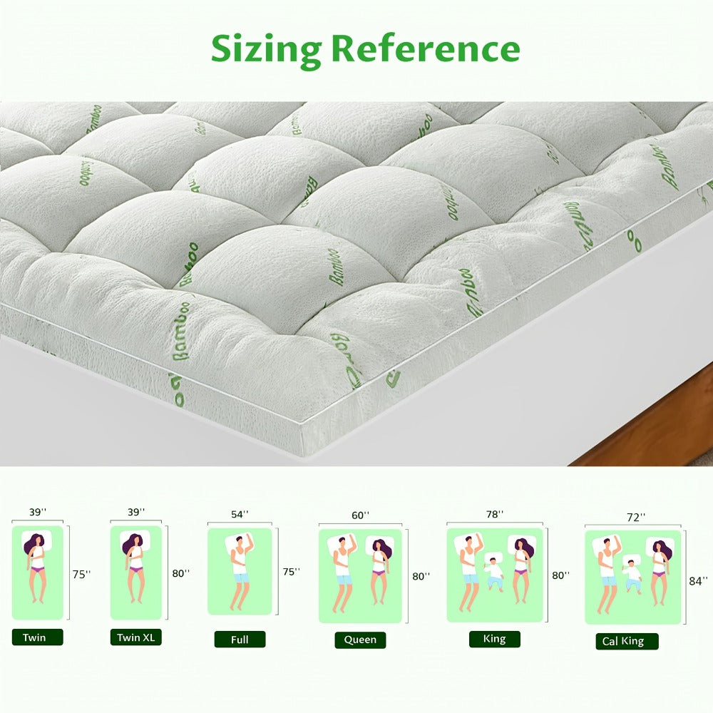 Green Bamboo-Labeled Quilted Mattress Topper with 8–21-Inch Pocket in Twin through California King