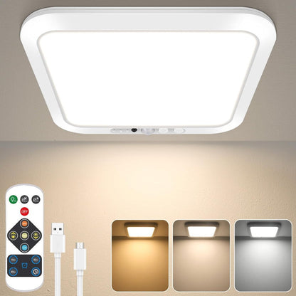 Motion Sensor Ceiling Light Rechargeable with Remote, 3-Color Dimmable Wireless LED Overhead Light