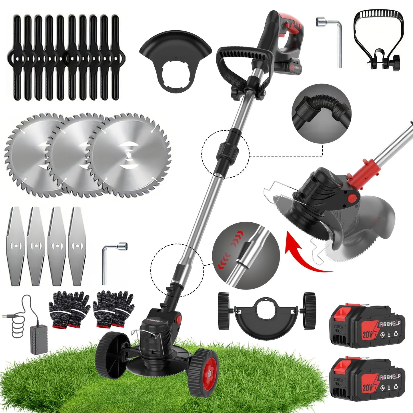 Cordless Lawn Mower 3-in-1 Electric Trimmer Weed Eater Edger Bush Cutter 21V Dual Battery Adjustable for Garden, Patio and Yard Use