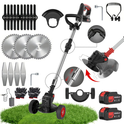 Cordless Lawn Mower 3-in-1 Electric Trimmer Weed Eater Edger Bush Cutter 21V Dual Battery Adjustable for Garden, Patio and Yard Use