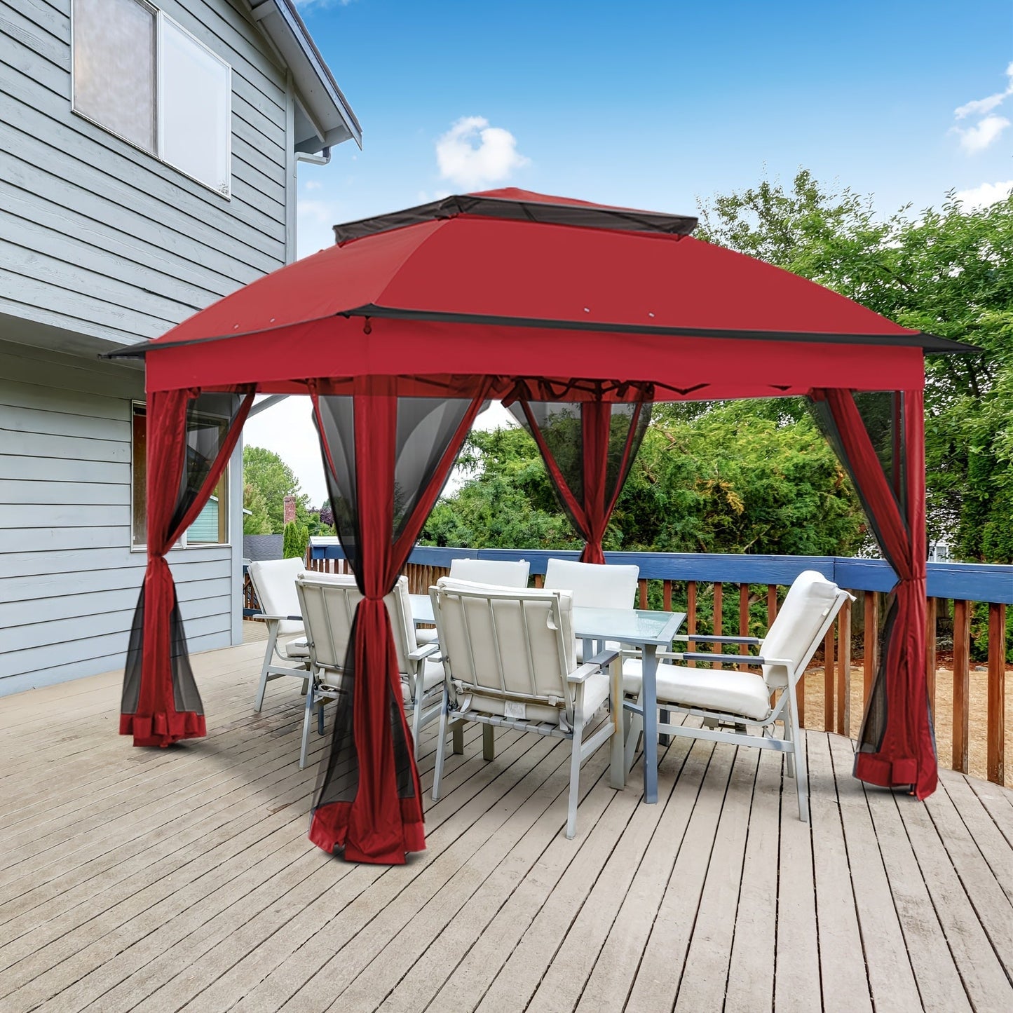 Instant Gazebo Tent 11x11 FT Mosquito Netting No Assembly Required for Garden, Yard and Pest Management