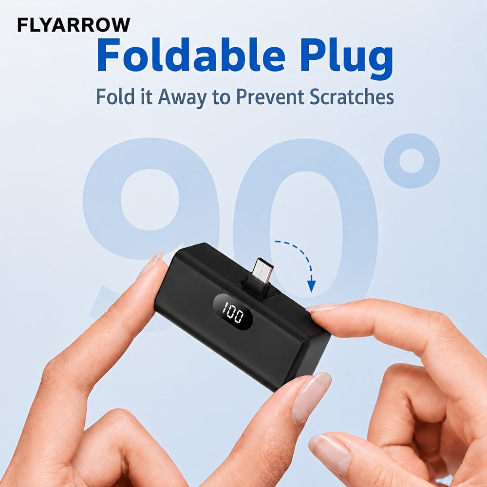Power Bank 5000mAh Mini with Foldable USB-C Plug, 10W Listed Charging and Digital Display Pack