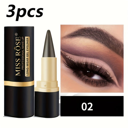 Creamy Gel Eyeliner Pencil Set 3pcs Black Waterproof Sweat-Resistant Smudge-Proof Matte Eye Liner