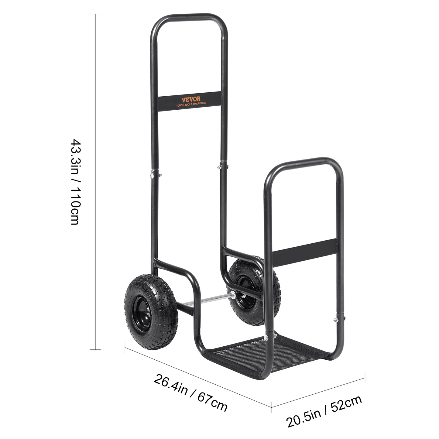 Firewood Log Cart, Carbon Steel Wood Carrier with Pneumatic Rubber Wheels for Garden, Patio and Yard Use