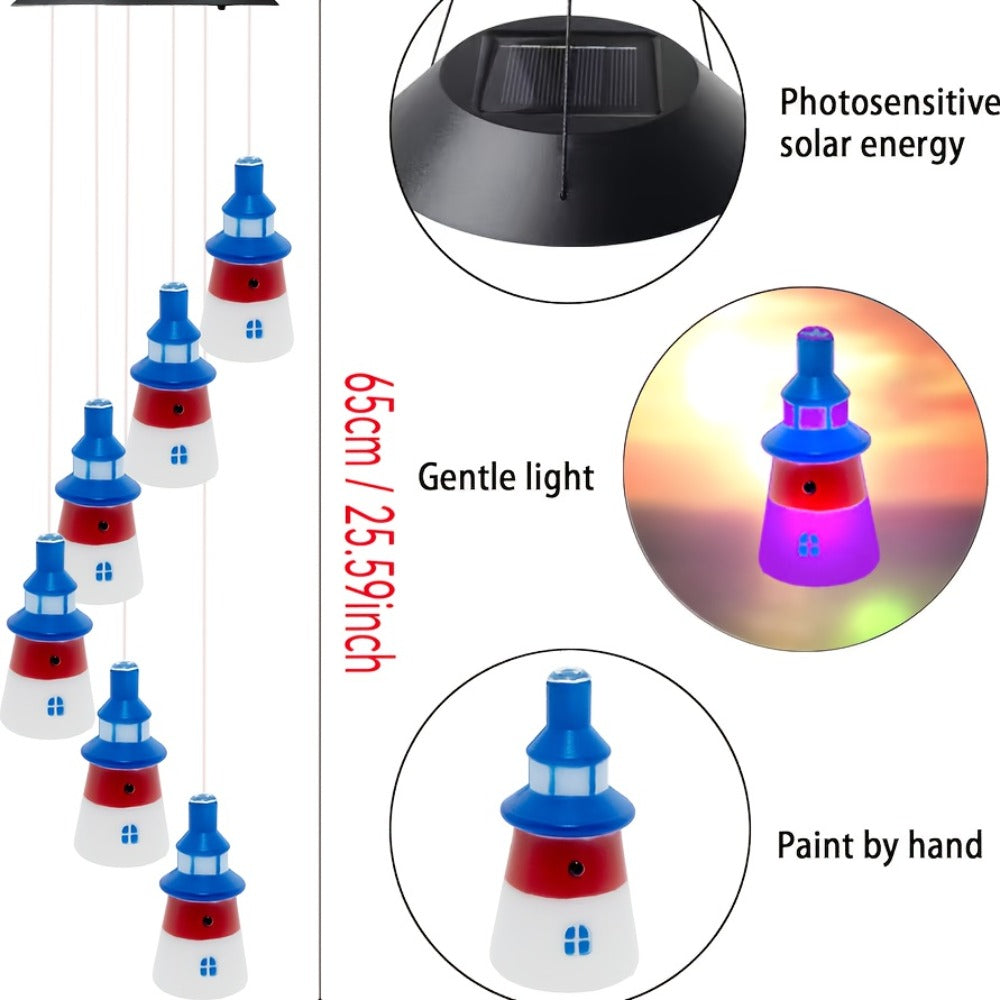 Solar Outdoor Lights RGB Color-Changing Lighthouse Hanging Lantern with Integrated Solar Panel