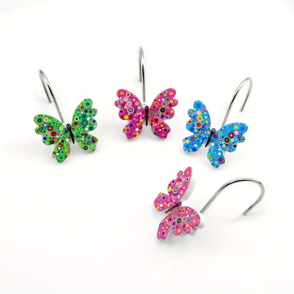12-Piece Butterfly Shower Curtain Hook Set in Green, Blue or Multicolor Decorative Designs