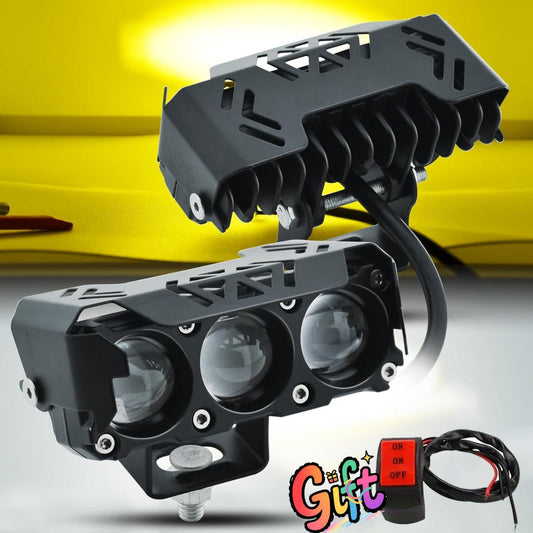 Motorcycle LED Lights 2 Pack with Switch – Dual Color White & Amber High Low Beam Auxiliary Driving Lights for Motorcycle Truck ATV UTV SUV