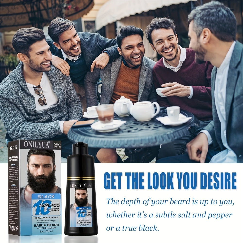 Beard Dye Shampoo for Men 2-in-1 Hair & Beard Grey Coverage Argan Oil No-Mix Formula for Bath Time, Home Spa and Personal Care