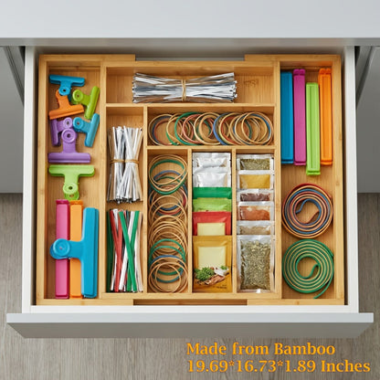 Cutlery Tray Kitchen Organizer Expandable Bamboo Drawer Divider with Labels in Natural, White or Black