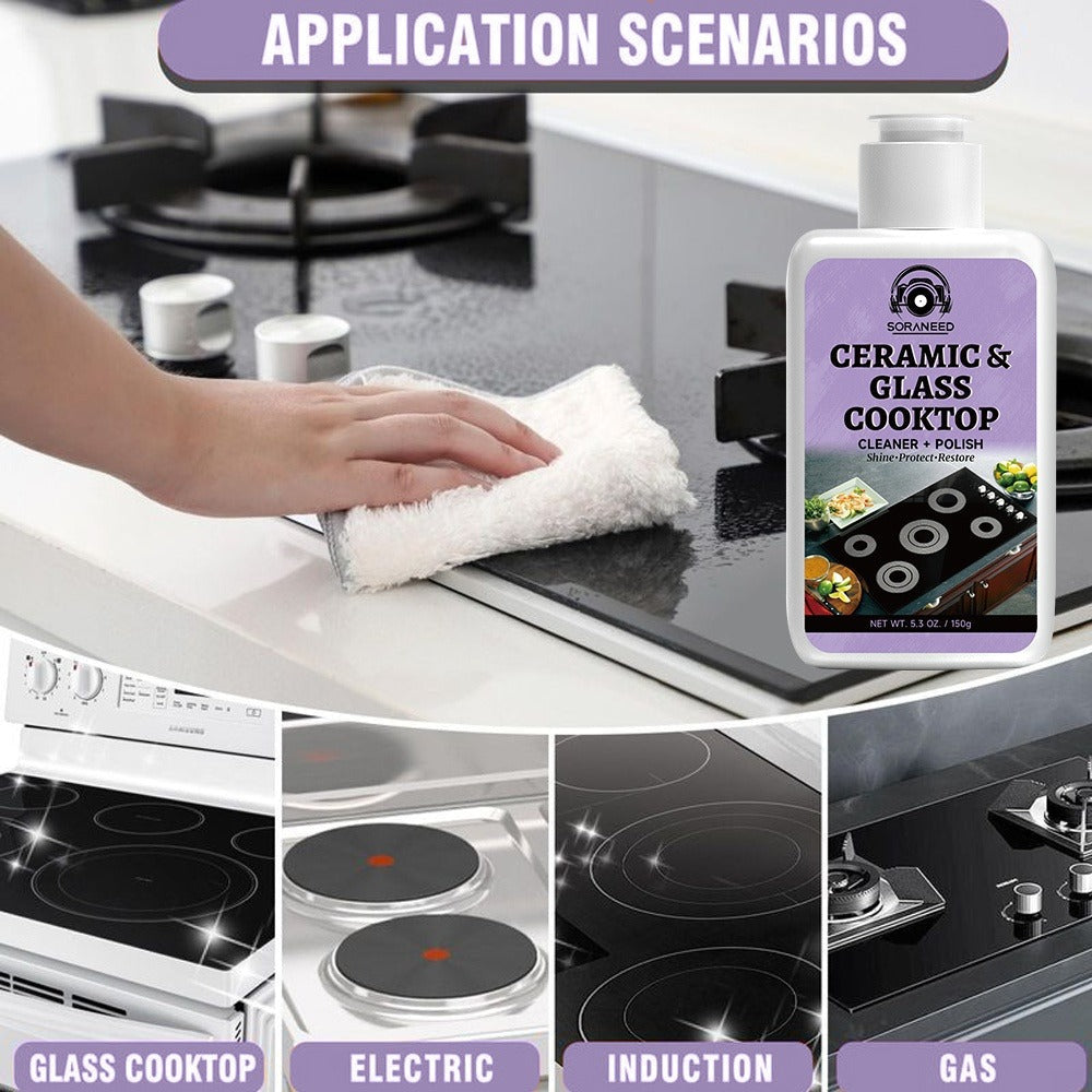 Ceramic Stovetop Cleaner Cream, Glass Stove Top Cleaning Paste, Removes Burnt-On Grease & Stains