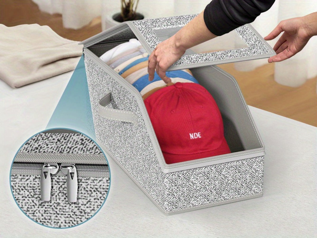 Stackable Baseball Cap Storage Box with Clear Viewing Window, Hat Organizer for Closet Holds Up to 30 Caps