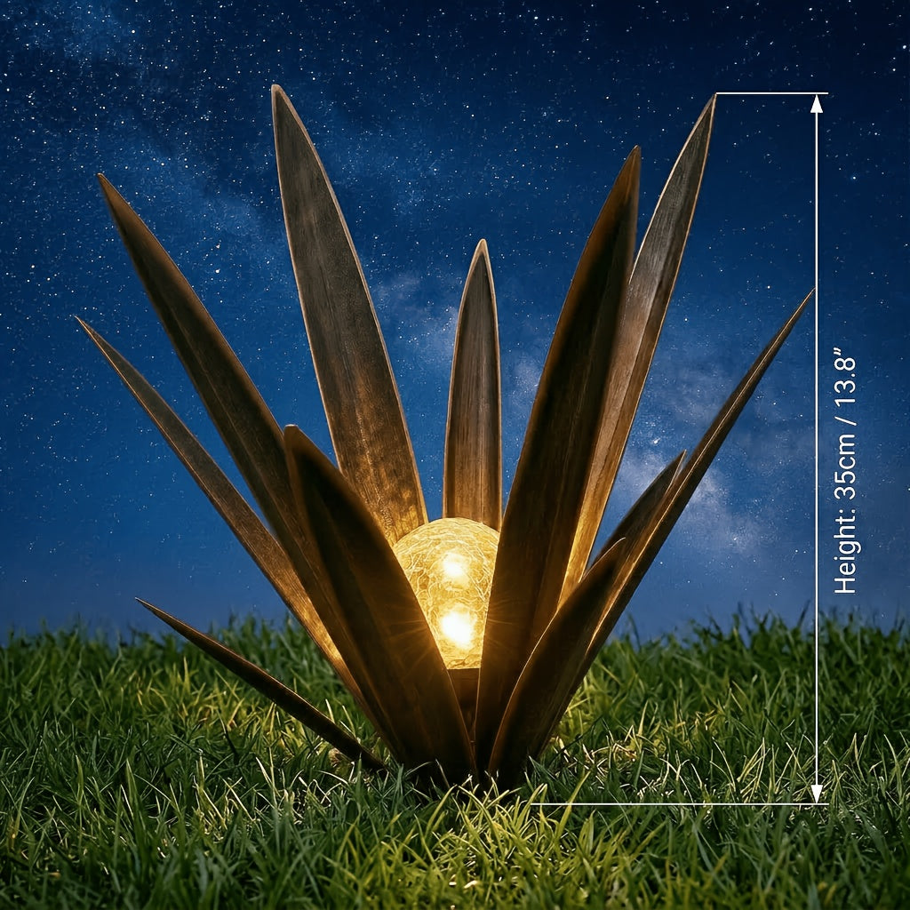 Solar Powered Agave Metal Sculpture Garden Statue – Hand-Painted Rustic Agave Figurine with LED Light & Remote Control
