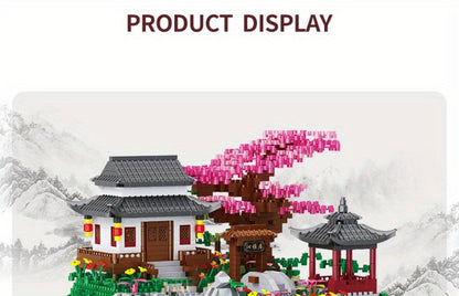 Bonsai Tree Building Set 3320 Pieces Micro Blocks, Chinese Architecture Peach Blossom Cherry Blossom Miniature Model Kit
