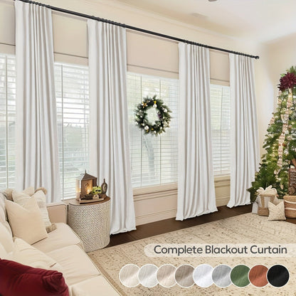 100% Blackout Curtains 4 Panels Faux Linen Textured Thermal Insulated Drapes – Room Darkening Window Curtains for Living Room Bedroom