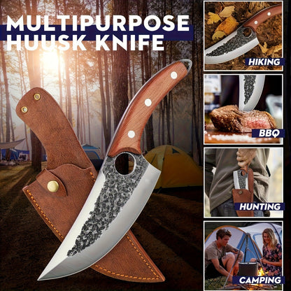 Hand Forged Viking Knife High Carbon Steel 7 Inch with Sheath Butcher Cleaver for Meat Cutting for Grilling, Camping and Outdoor Meals