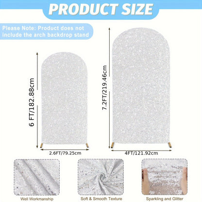 Glitter Sequin Arch Cover 2 Set 6Ft & 7.2Ft Metallic Spandex Payette Panel Wedding Arch Backdrop Cover for Wedding Ceremony, Birthday Party
