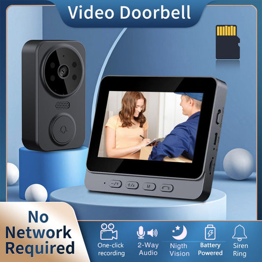 1296P Video Doorbell with 4.3" Indoor Monitor & Local SD Storage - No WiFi No App Required, Two-Way Audio