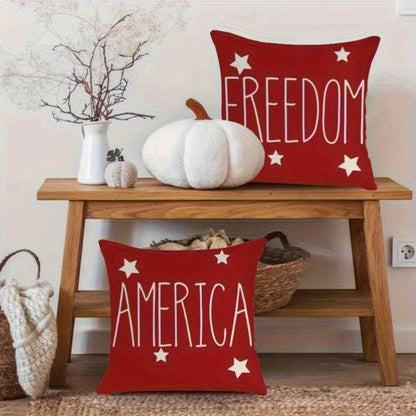 Patriotic Pillowcase Set 4pcs – Stars & Stripes Polyester Pillow Covers, Zipper Closure, Machine Washable