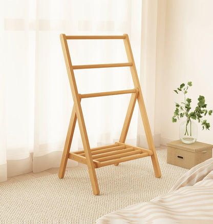 Bamboo Drying Rack 3 Tier Foldable with Storage Box – Space Saving Freestanding Clothes Hanger for Apartment, Bedroom, Bathroom & Balcony
