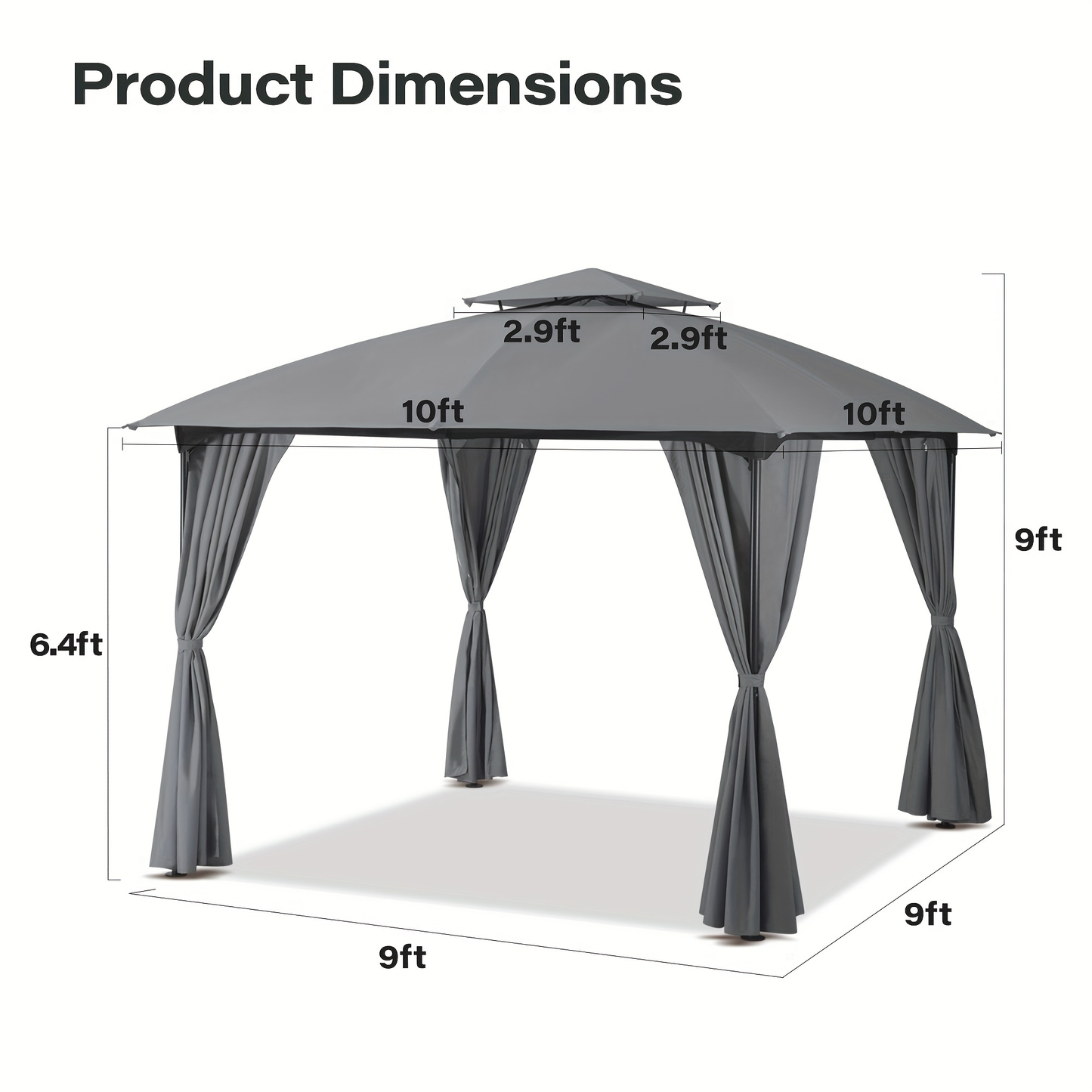 Gazebo Canopy Tent 10x10ft Arch Double Roof Mosquito Net Curtains for Garden, Yard and Pest Management