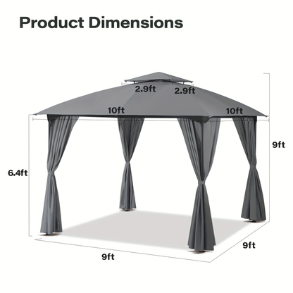 Gazebo Canopy Tent 10x10ft Arch Double Roof Mosquito Net Curtains for Garden, Yard and Pest Management