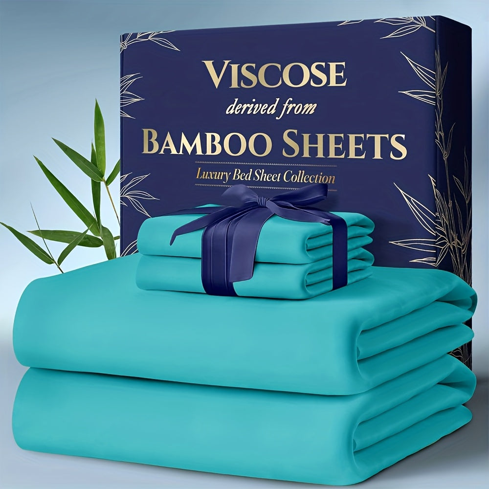 Bed Sheet Set Bamboo-Derived Fabric with Four Bed Sizes, specified Sheet Dimensions and Thirteen Colors