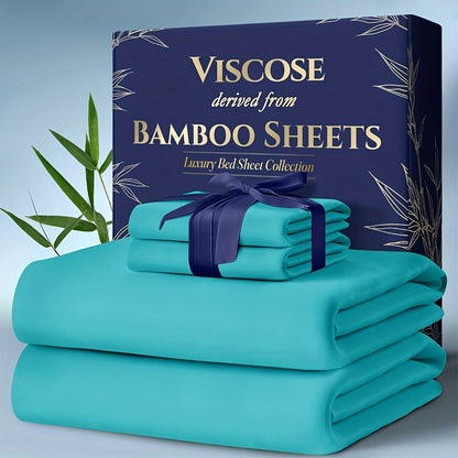 Bed Sheet Set Bamboo-Derived Fabric with Four Bed Sizes, specified Sheet Dimensions and Thirteen Colors
