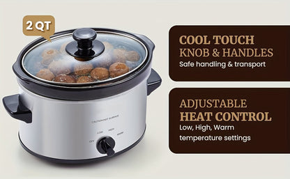 Mini Slow Cooker 1.5QT & 2.0QT with Adjustable Temperature Ceramic Crock & Glass Lid, Small Slow Cooker for Sauces Dips Soups Stews