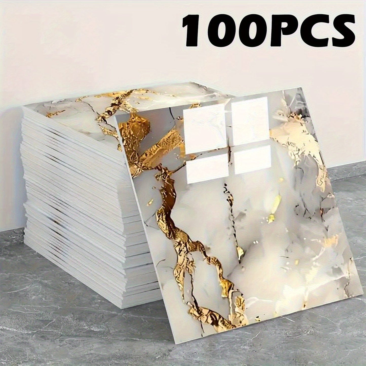 Peel and Stick Wall Tiles 50/100pcs PVC Marble Self Adhesive Vinyl Tile Stickers for Bathroom Kitchen Living Room