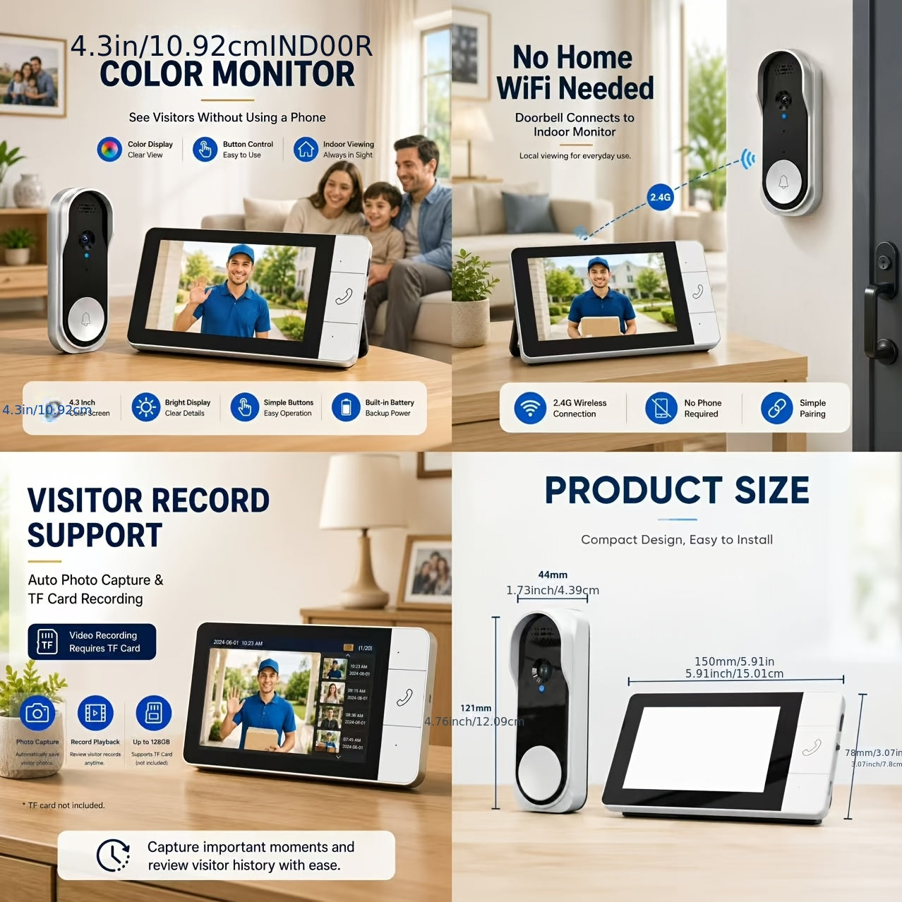 Wireless Security Camera System with Video Doorbell, Indoor Outdoor Surveillance, Long Battery Life