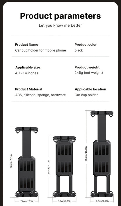 TP08 Cup-Base Car Phone Mount with Expanding Lower Base and Adjustable Clamp for 4–13-Inch Devices