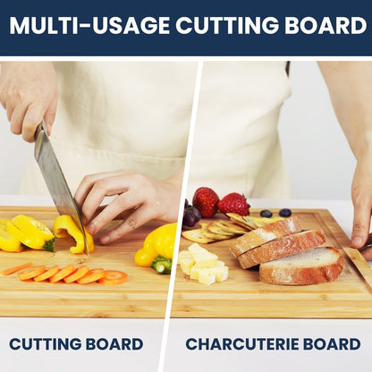 Cutting Board KIKCOIN Bamboo Set or Extra-Large Single Board with Juice Grooves and Storage Holder