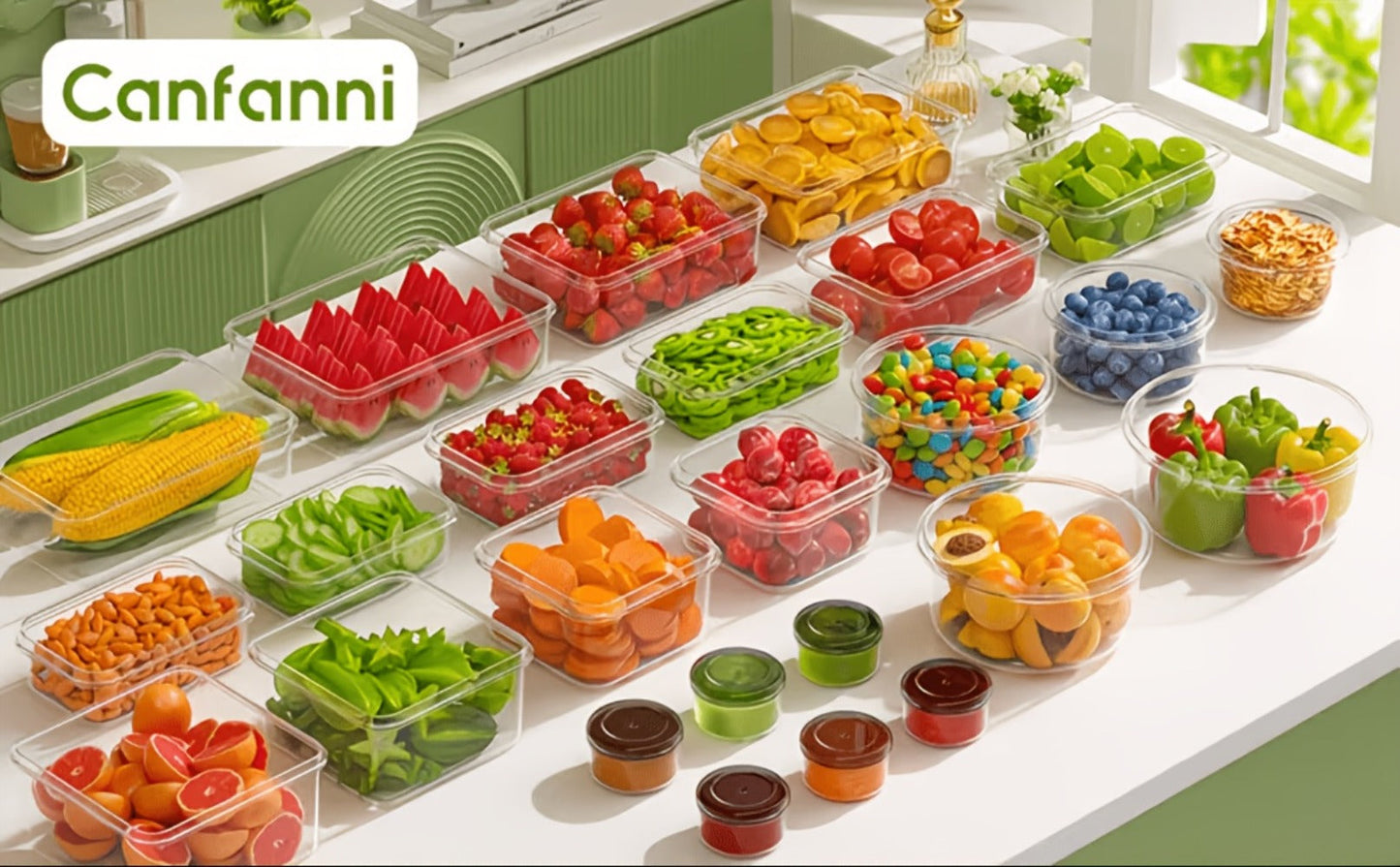 Lunch Box Food Storage Organizer with Flip-Top Lids and Multi-Size Plastic Container Sets for Kitchen and Pantry Organization
