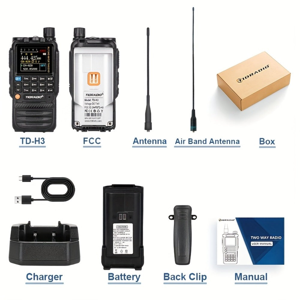 TIDRADIO TD-H3 Ham Radio GMRS Handheld Two Way Radio with USB-C Programming Charging, Long Range 2500mAh Battery