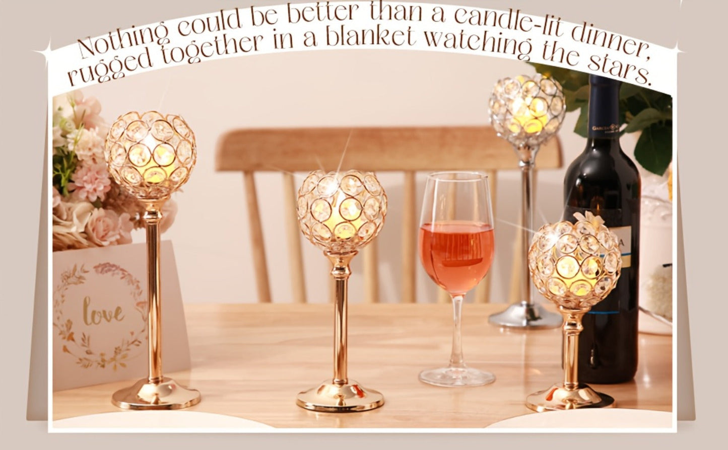 Crystal Candle Holders Set of 3 - Windproof Glass Taper Candle Holder for Wedding Table Centerpiece