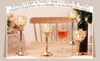 Crystal Candle Holders Set of 3 - Windproof Glass Taper Candle Holder for Wedding Table Centerpiece