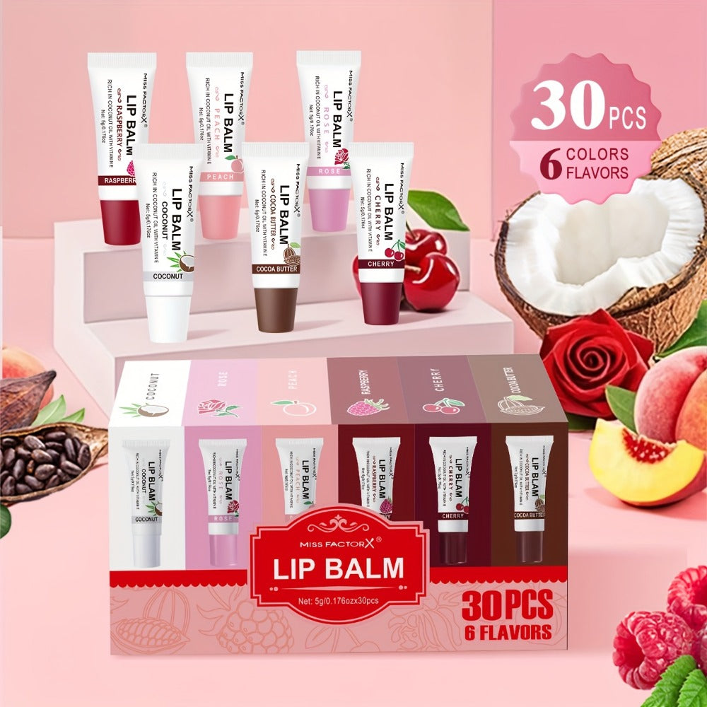 30-Piece Lip Gloss Gift Box Set, 6 Glossy Shades Waterproof Anti-Transfer Liquid Lipstick, High-Shine Lip Color for Women