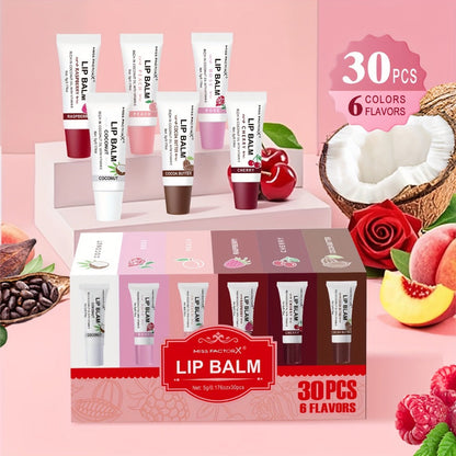 30-Piece Lip Gloss Gift Box Set, 6 Glossy Shades Waterproof Anti-Transfer Liquid Lipstick, High-Shine Lip Color for Women